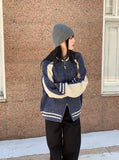 Bollen Varsity Color Matching Boxy Two-Way Knit Zip-Up