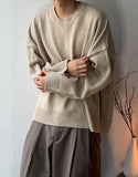 Shoulder drop unbalance v neck crop knit