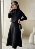 [3 piece set] ReadyU Half-Neck Knit Wool Vest Skirt Set