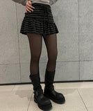 Ribbon string slit button stripe skirt