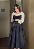 Tello Color Matching Knit Off-shoulder Shirt Blouse