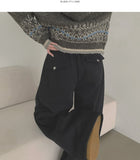 Back Pocket Double-Side Brushed Folding Long Wide Banding Pants