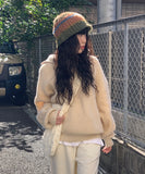 Plan] Vanilla Neck Collar Loose Fit Knit Half Zip-up