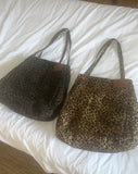 Beaded Leopard Leather Tech Big Cotton Shoulder Bag