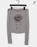 [Wool 30] Chev Rose Lace Off-Shoulder Long Sleeve T-shirt
