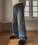 Pale wash wide denim pants