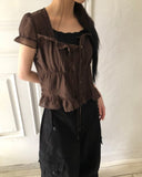 Burun Strap Frill Short Sleeve Blouse