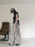 Lome see-through mesh reverse color matching puff short sleeve T-shirt