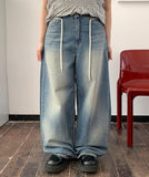 Tsuhaka Summer String Washing Wide Denim Pants