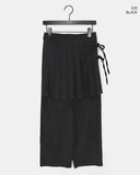 [Fake Layered] Skim Corduroy Banding Pleated Layered Wrap Skirt Pants
