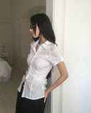 Kasen pleated shirring short sleeve shirt