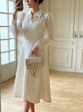 Ales color matching chiffon jacquard flared one piece