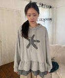 Nahin Check Patch Frill Hood Long Sleeve Tee