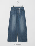 Ryuiki string washing wide denim pants