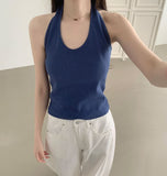 Halterneck Solid Cotton Blend Basic Fit Sleeveless