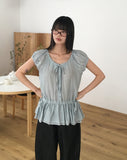 Serine Tiered Ribbon String Wrinkle Short Sleeve Blouse