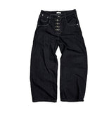 Look Fire Buckle Balloon Wide Denim Pants