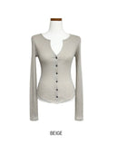 Mude V-Neck Slim Ribbed Knit Cardigan
