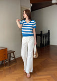 Tihenne Cut Banding Span Semi-Wide Pants