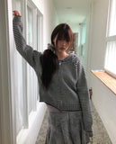 Seoan Stripe Two-Way Knit Hood Zip-Up