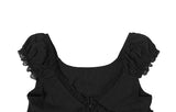 Amu Lace Frill Button Puff Short Sleeve Blouse