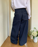 Lemming Stripe Big Pocket Snap Button Denim Wide Long Pants