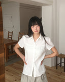 Terrine round collar lace puff short sleeve blouse