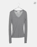 Linu Rib V-neck See-through Long Sleeve T-Shirt