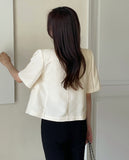 Leju No Collar Tweed Short Sleeve Short Jacket