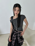 Needs ribbed button unbalanced shoulder t-shirt