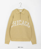 [unisex] Bell lip lettering half-zip collar knit