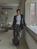Hidden String Embo Coated Oil Denim Pants