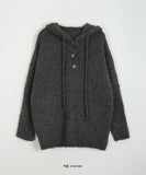 Fman Boucle Half-Open Wool Hood Knit - Wool 50