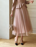 Crete color matching pleated tulle one-piece
