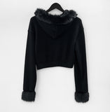 Sharkin fur ribbed hooded zip-up