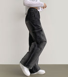 Cargo Pocket Washing Cut Line Wide Fit Denim Pants