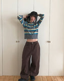 Runley Striped Shibori Round Neck Long Sleeve Cardigan