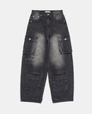 Multi cargo hem snap button heavy denim pants