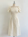 Ruckbell Square Neck Embroidered Tulip Pintuck Long One Piece