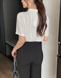 Azrin Half-Neck Drape Short Sleeve T-blouse