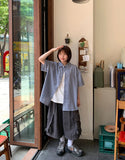 [unisex] Bubblet Stripe Linen Over Short Sleeve Shirt