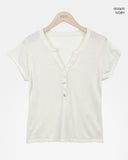 Skew Button V-Neck Short Sleeve Knit