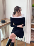Bella Shirt Color Matching Layered Off-Shoulder T-shirt
