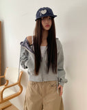 Mechi check color matching long sleeve hood zip-up