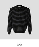Clo Hairy Stripe Henley Neck Knit