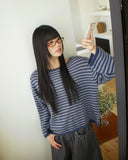 Zuri Stripe Pattern Round Neck Loose Fit Long Sleeve Knit