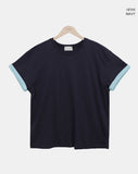 [Unisex] Robon Color Matching Roll-up Short Sleeve T-shirt