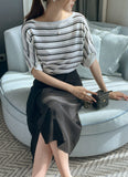 Say Boat-Neck Roll-Up Stripe Knit