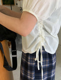Kimin Shirring Strap Round Puff Blouse