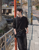 Bebro Tweed Henley Neck Long Sleeve Tee